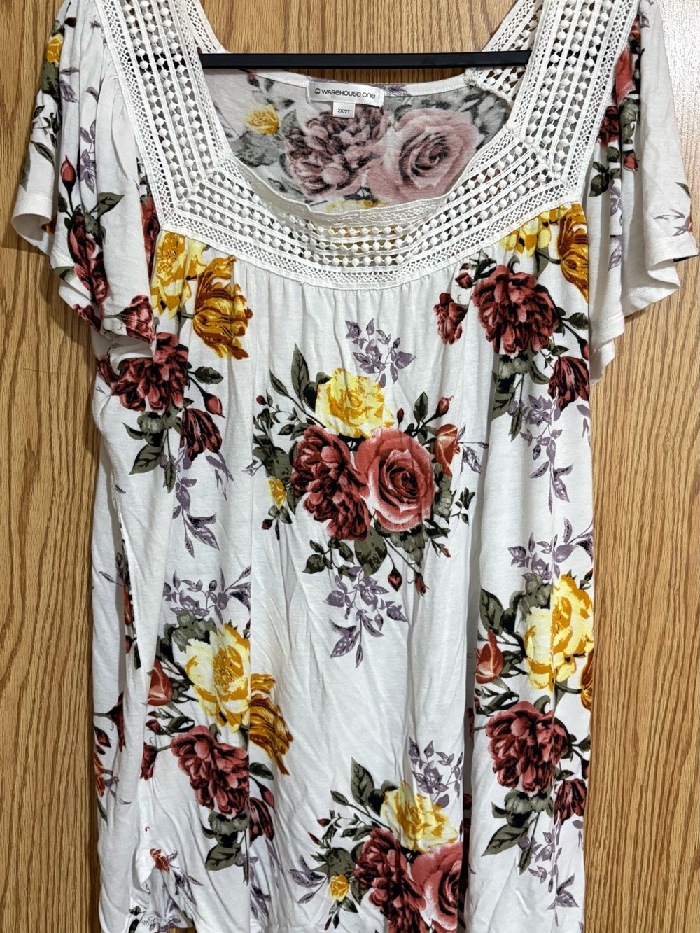 White Floral Crochet Yoke Women’s Top by Warehouse One